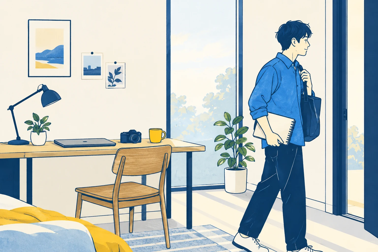 書ける時間に準備して、届いた反応を次に活かす。を表す線画イラスト